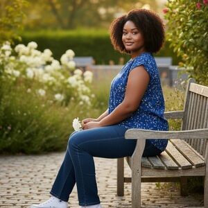 DALIA Women's Blue Floral Cap-Sleeve Blouse size xl